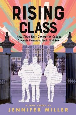 Book Cover with Book cover with graphic representation of three students outlined against open college gate