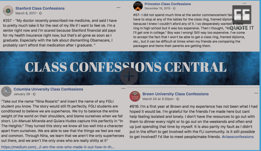 screen shot of four social media posts of low-income students talking about isolation from peers